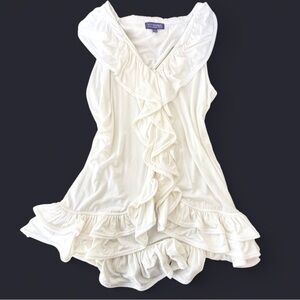 Vivienne Tam White Ruffle Tank Top